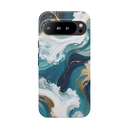 Google Pixel Case - Ocean Luxe Marble Design | Teal, White & Gold Abstract Phone Cover