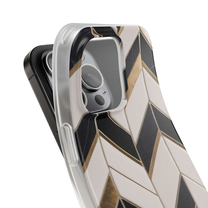 Herringbone Tile Pattern Phone Case - Cream & Charcoal with Gold Inlay
