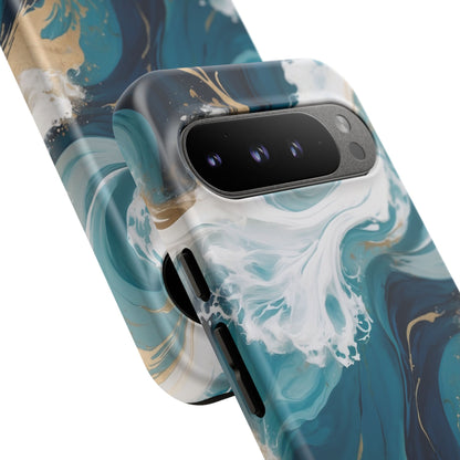 Google Pixel Case - Ocean Luxe Marble Design | Teal, White & Gold Abstract Phone Cover