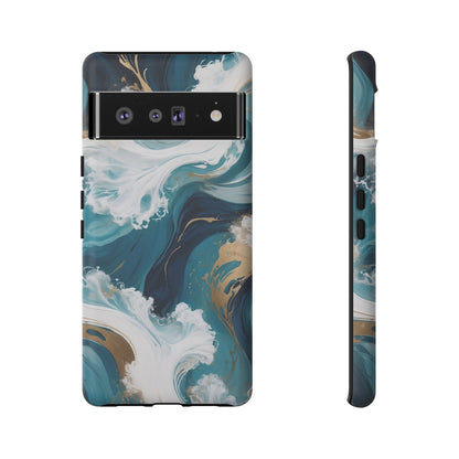 Google Pixel Case - Ocean Luxe Marble Design | Teal, White & Gold Abstract Phone Cover