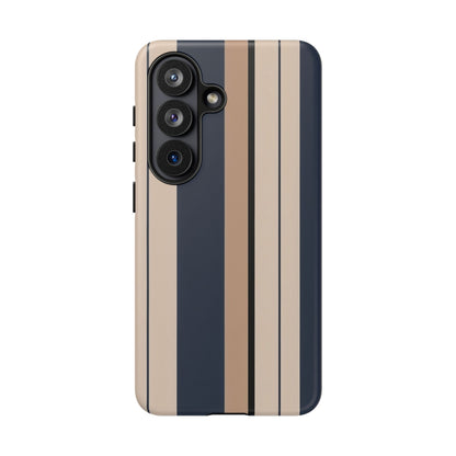 Samsung Galaxy Neutral Stripe Phone Case - Beige Navy Matte Tough Protective Cover