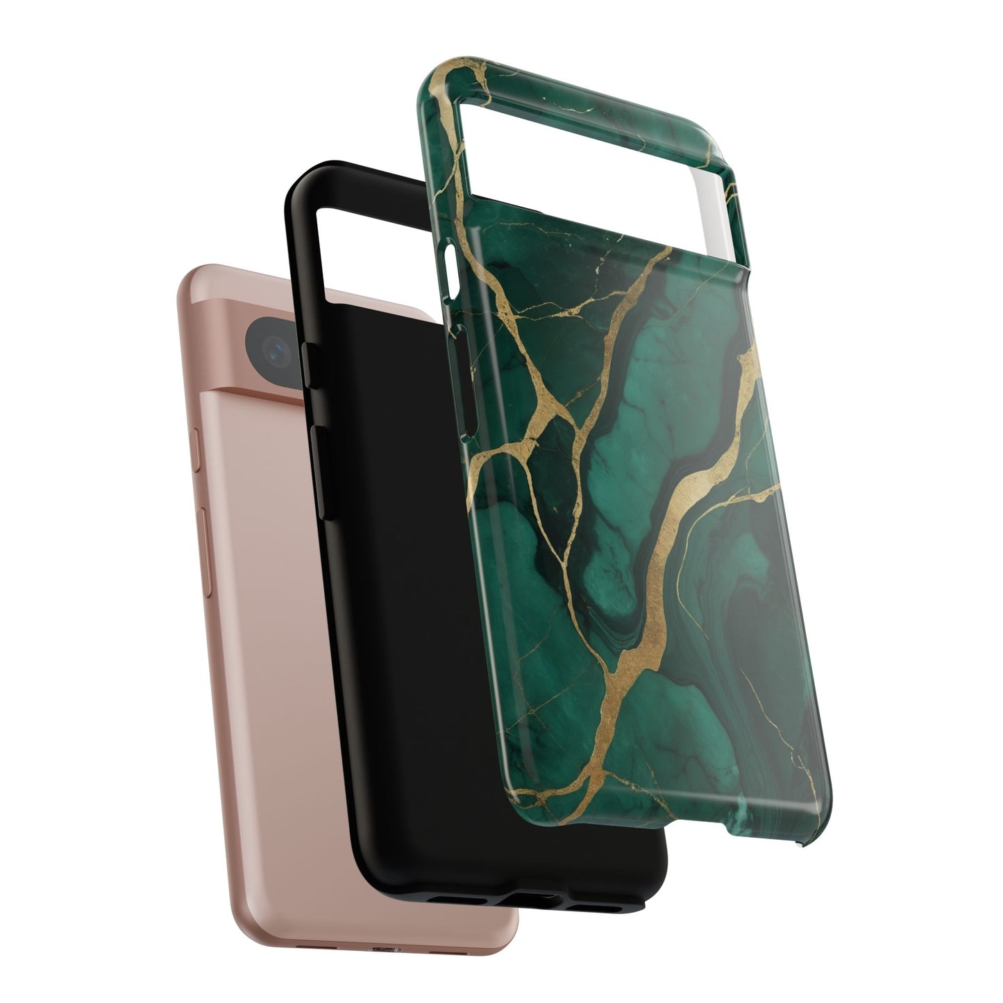 Google Pixel Case - Emerald Luxe Marble with Gold Veins