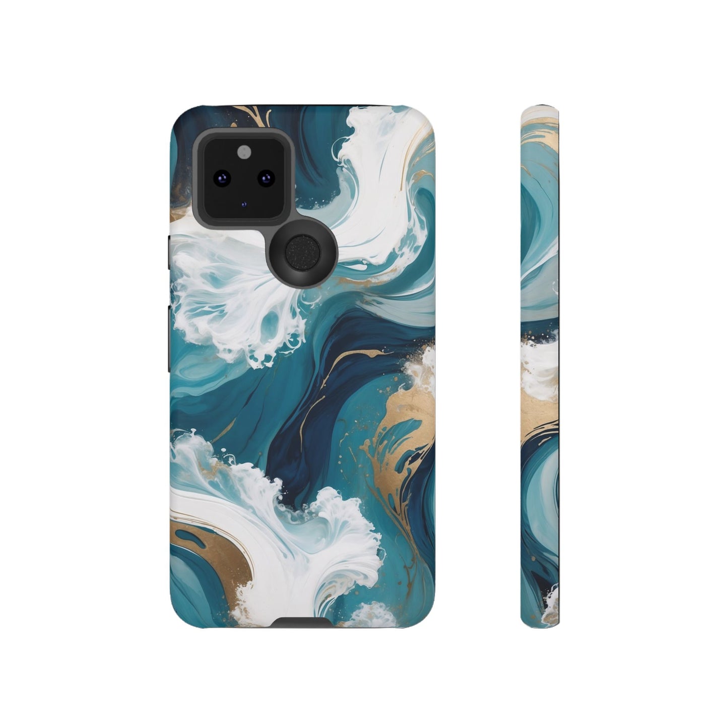 Google Pixel Case - Ocean Luxe Marble Design | Teal, White & Gold Abstract Phone Cover