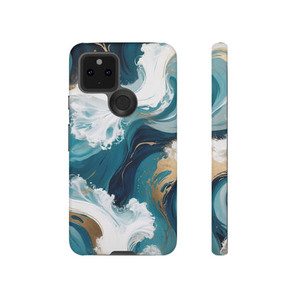 Google Pixel Case - Ocean Luxe Marble Design | Teal, White & Gold Abstract Phone Cover