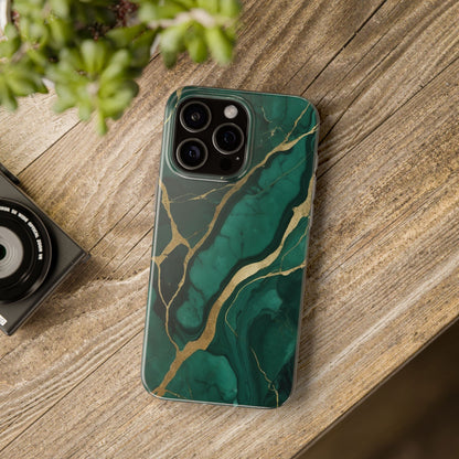 Green Marble & Gold Vein Phone Case - Luxe Stone Texture Pattern