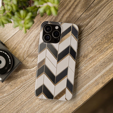 Herringbone Tile Pattern Phone Case - Cream & Charcoal with Gold Inlay