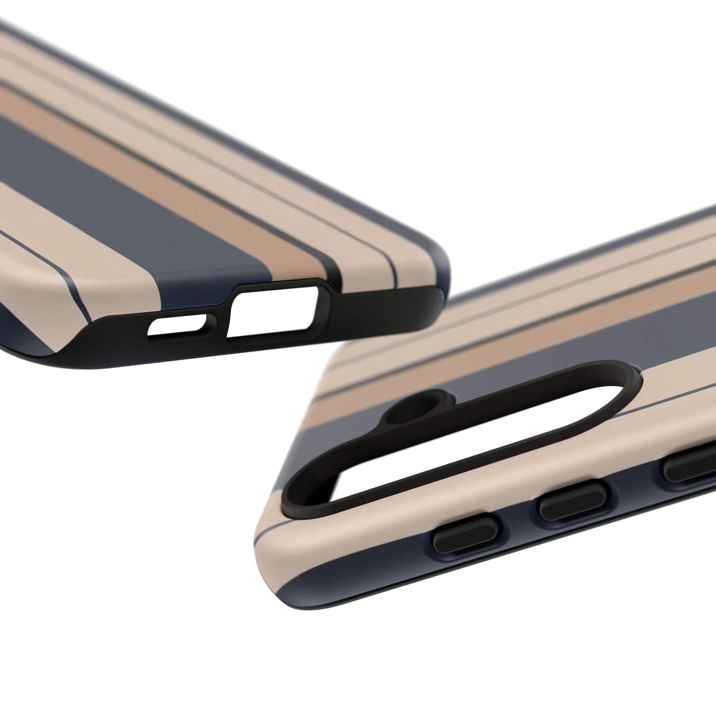 Samsung Galaxy Neutral Stripe Phone Case - Beige Navy Matte Tough Protective Cover