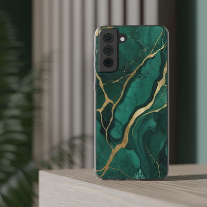 Green Marble & Gold Vein Phone Case - Luxe Stone Texture Pattern