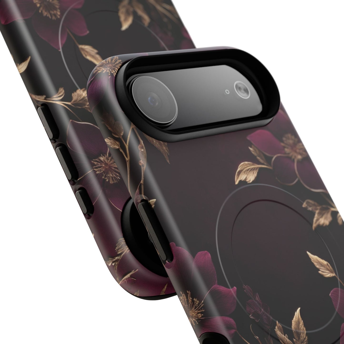 Velvet Noir Floral iPhone Case - Premium MagSafe Protective Cover