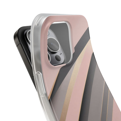 Diagonal Stripe Gradient Phone Case - Blush Pink & Grey with Gold Accents