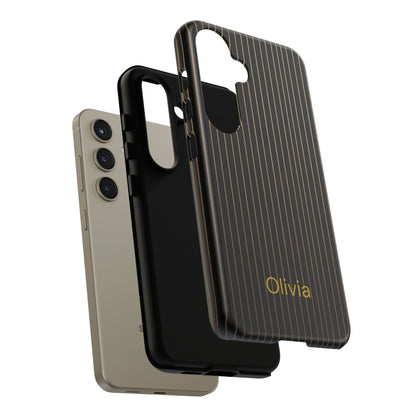 Samsung Galaxy Personalised Black Pinstripe Phone Case - Custom Name Matte Tough Protective Cover