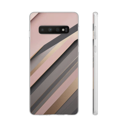 Diagonal Stripe Gradient Phone Case - Blush Pink & Grey with Gold Accents