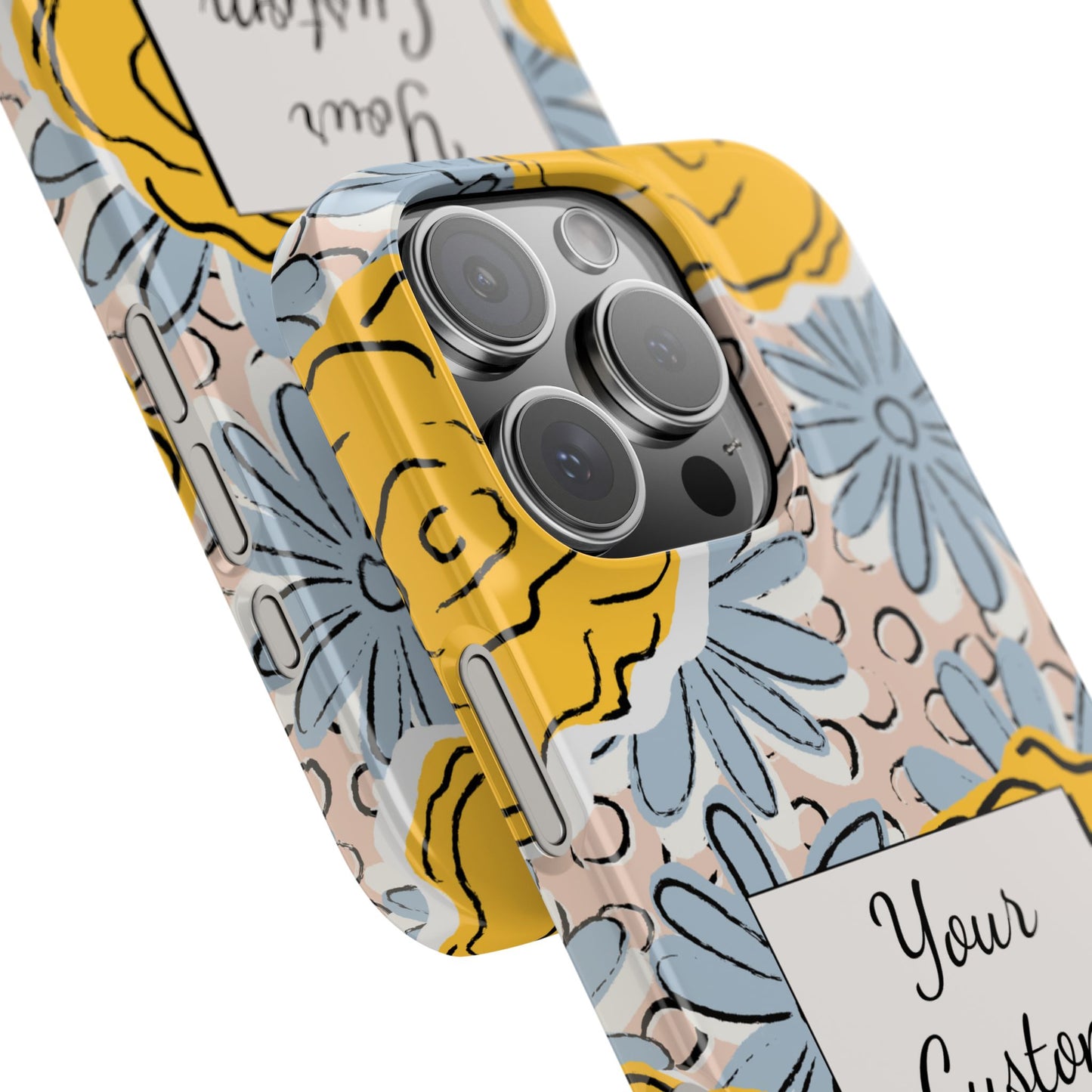 Personalised Floral iPhone Case - Custom Message Gift with Bold Yellow & Blue Flowers