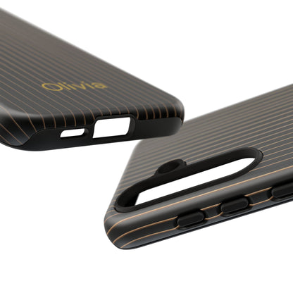 Samsung Galaxy Personalised Black Pinstripe Phone Case - Custom Name Matte Tough Protective Cover