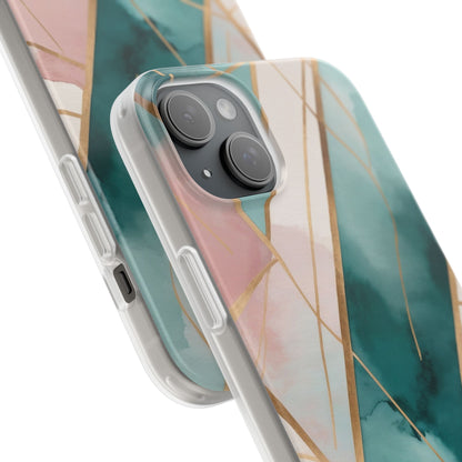 Watercolour Wash & Geometric Gold Lines Phone Case - Pink, Teal & Cream