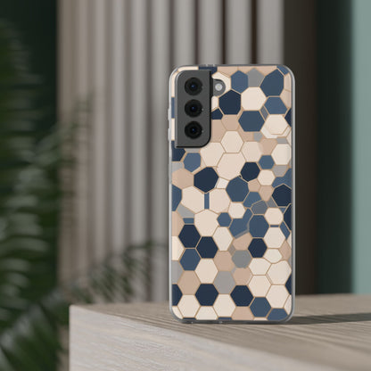 Luxury Geometric Hexagon Pattern Phone Case - Beige & Slate Blue Modern Design