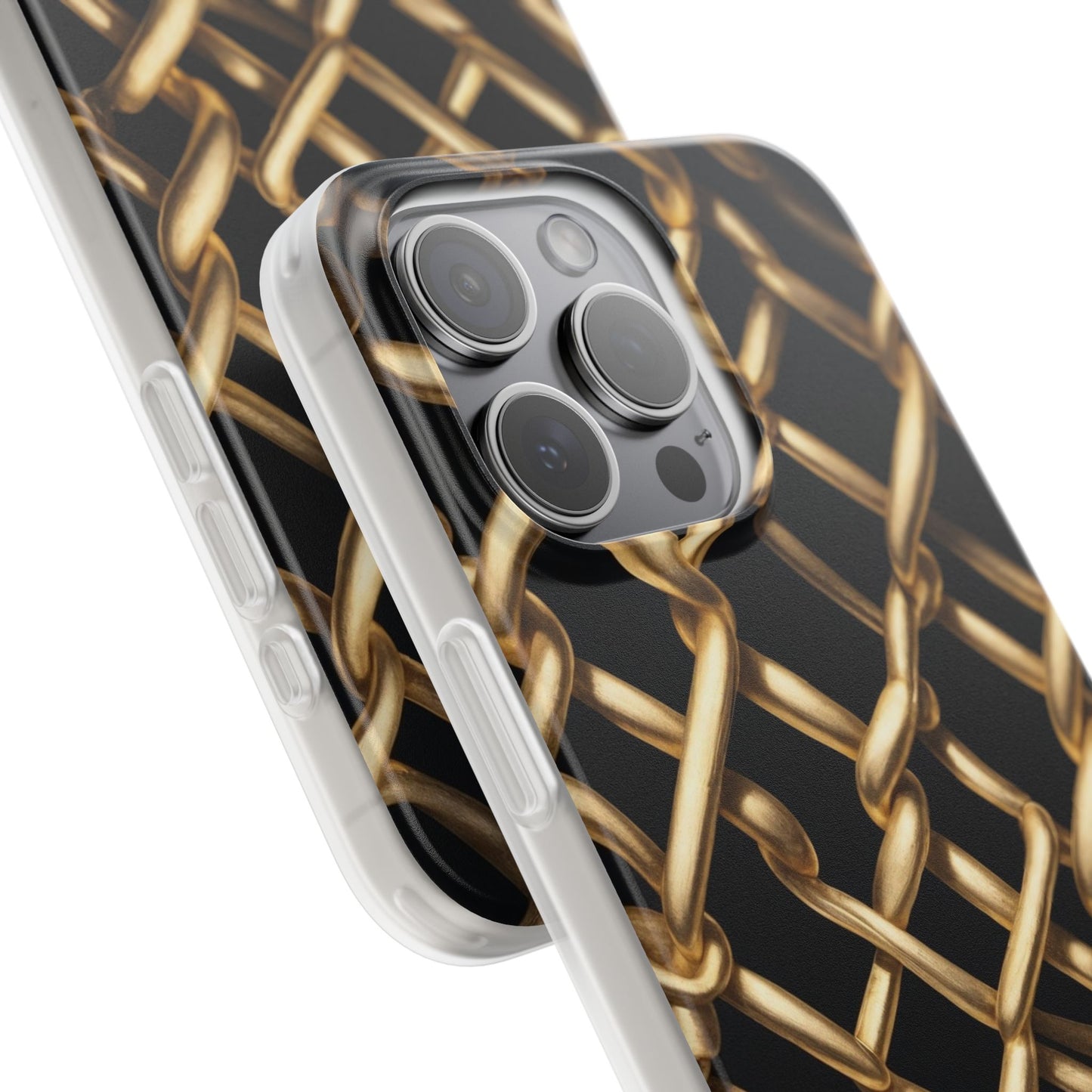 Gold Chain Link Pattern Phone Case - Matte Black Luxury Design