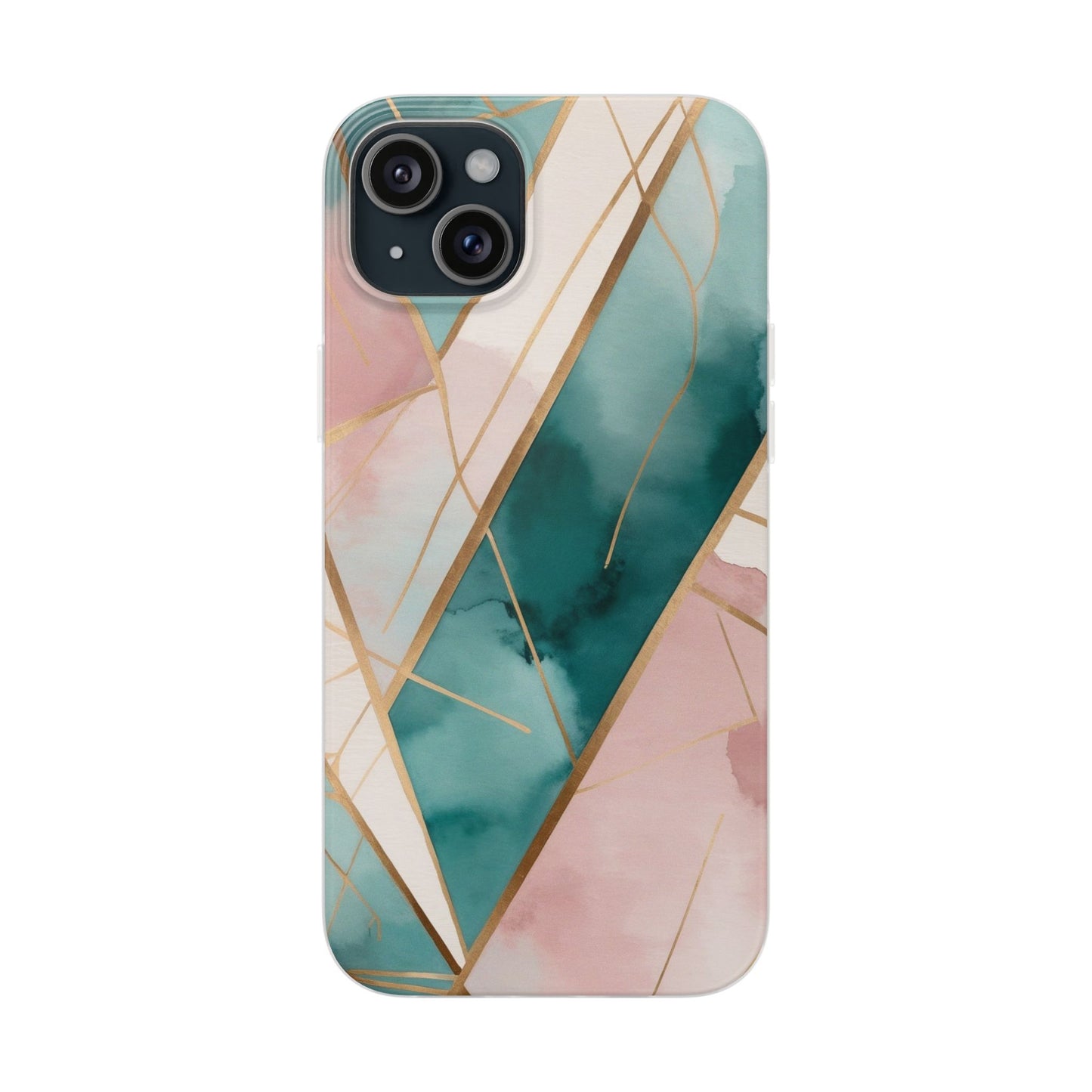 Watercolour Wash & Geometric Gold Lines Phone Case - Pink, Teal & Cream