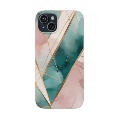 Watercolour Wash & Geometric Gold Lines Phone Case - Pink, Teal & Cream