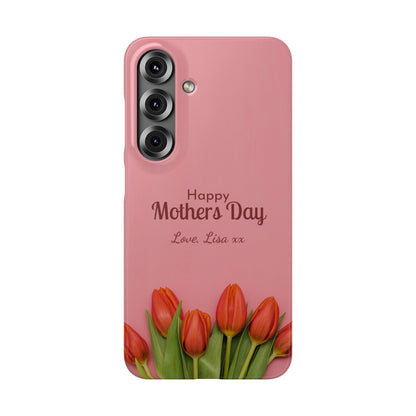 Samsung Galaxy Personalised Mothers Day Case - Pink Tulip Floral Design with Custom Name