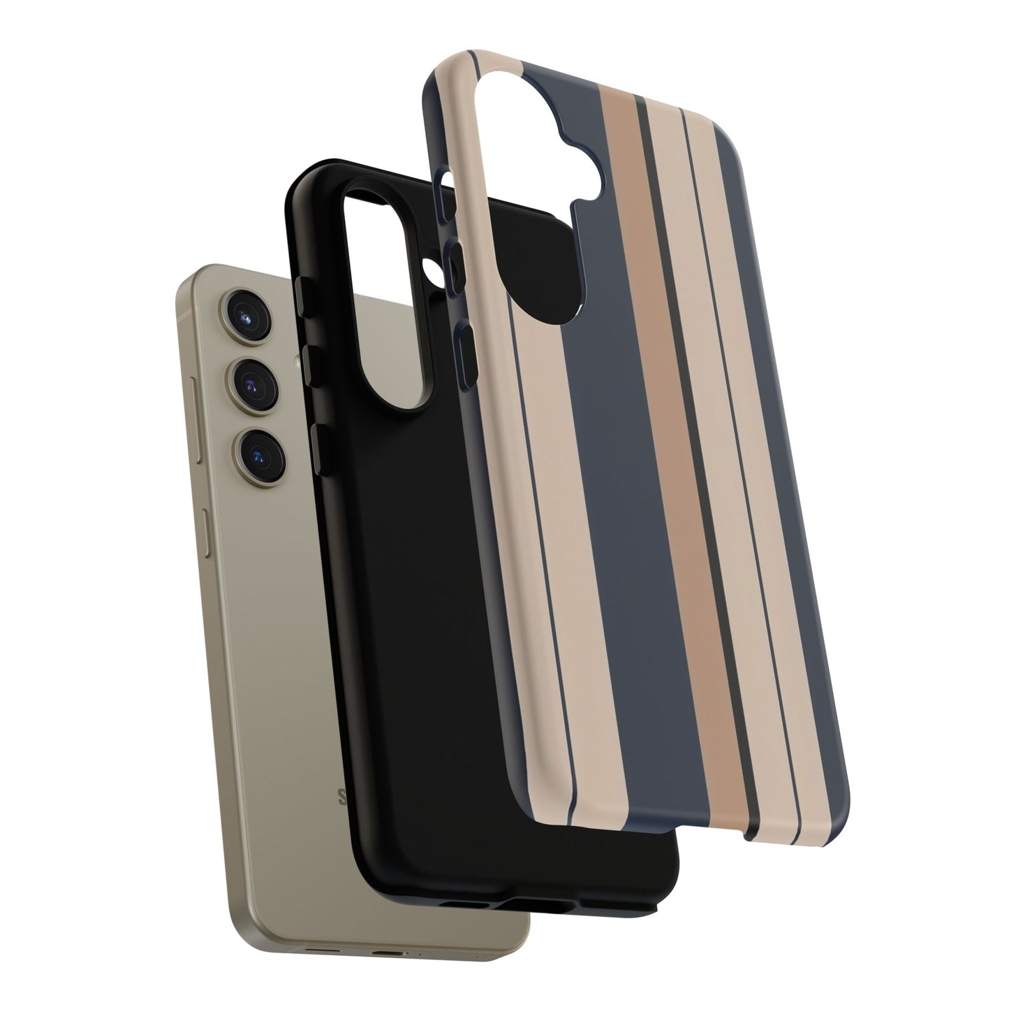 Samsung Galaxy Neutral Stripe Phone Case - Beige Navy Matte Tough Protective Cover