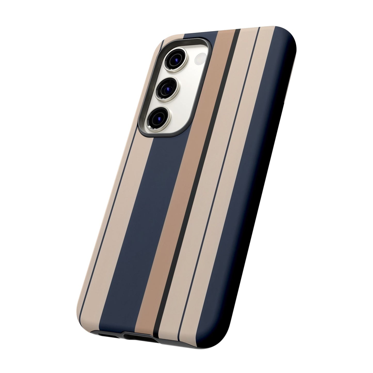 Samsung Galaxy Neutral Stripe Phone Case - Beige Navy Matte Tough Protective Cover