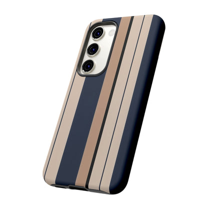 Samsung Galaxy Neutral Stripe Phone Case - Beige Navy Matte Tough Protective Cover