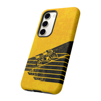 Samsung Galaxy Motorbike Racing Phone Case - Yellow Matte Tough Protective Cover