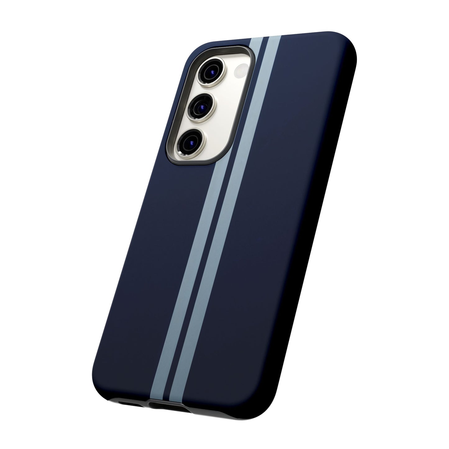 Samsung Galaxy Racing Stripe Phone Case - Navy Blue Matte Tough Protective Cover