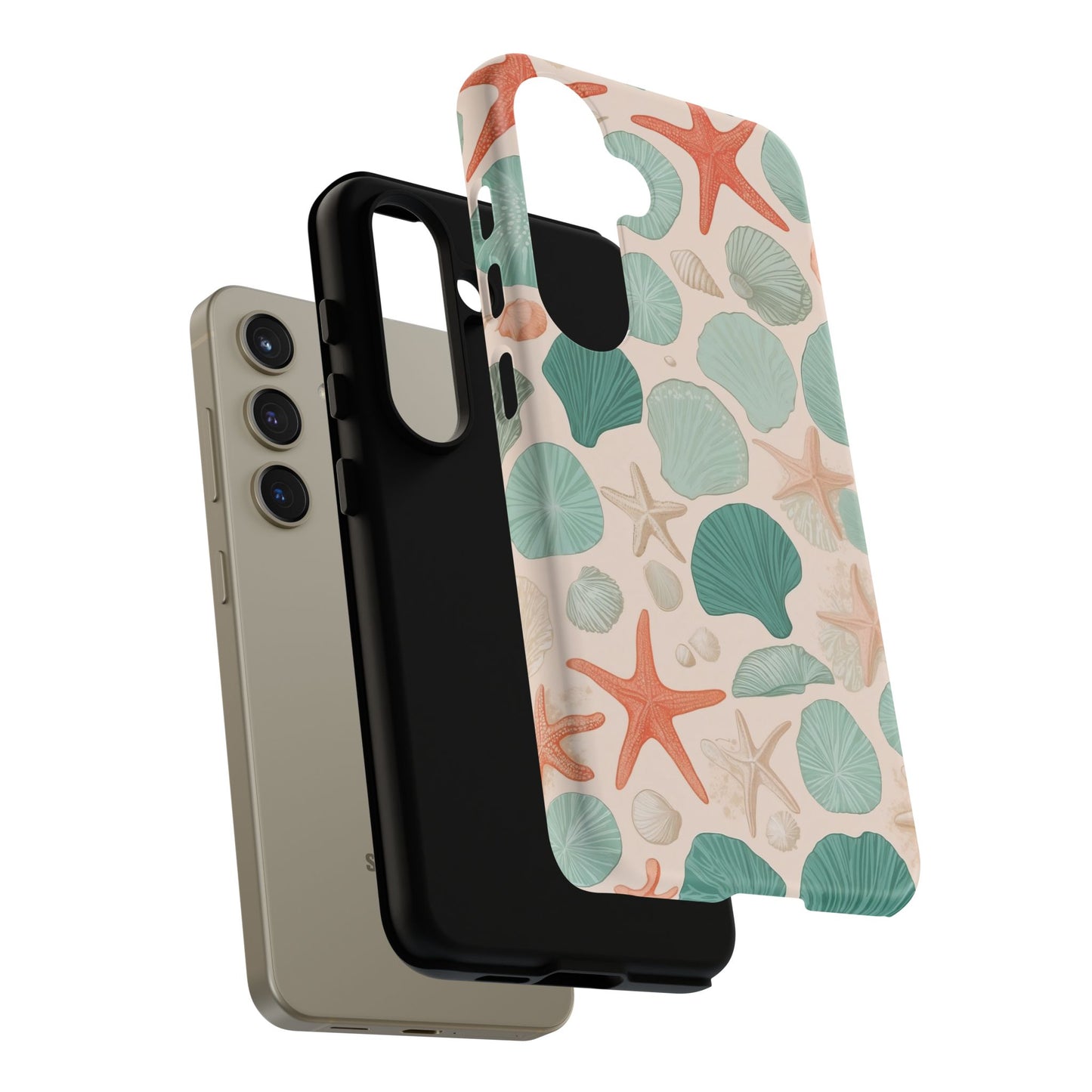 Samsung Galaxy Seashell Pattern Phone Case - Coastal Beach Matte Tough Protective Cover