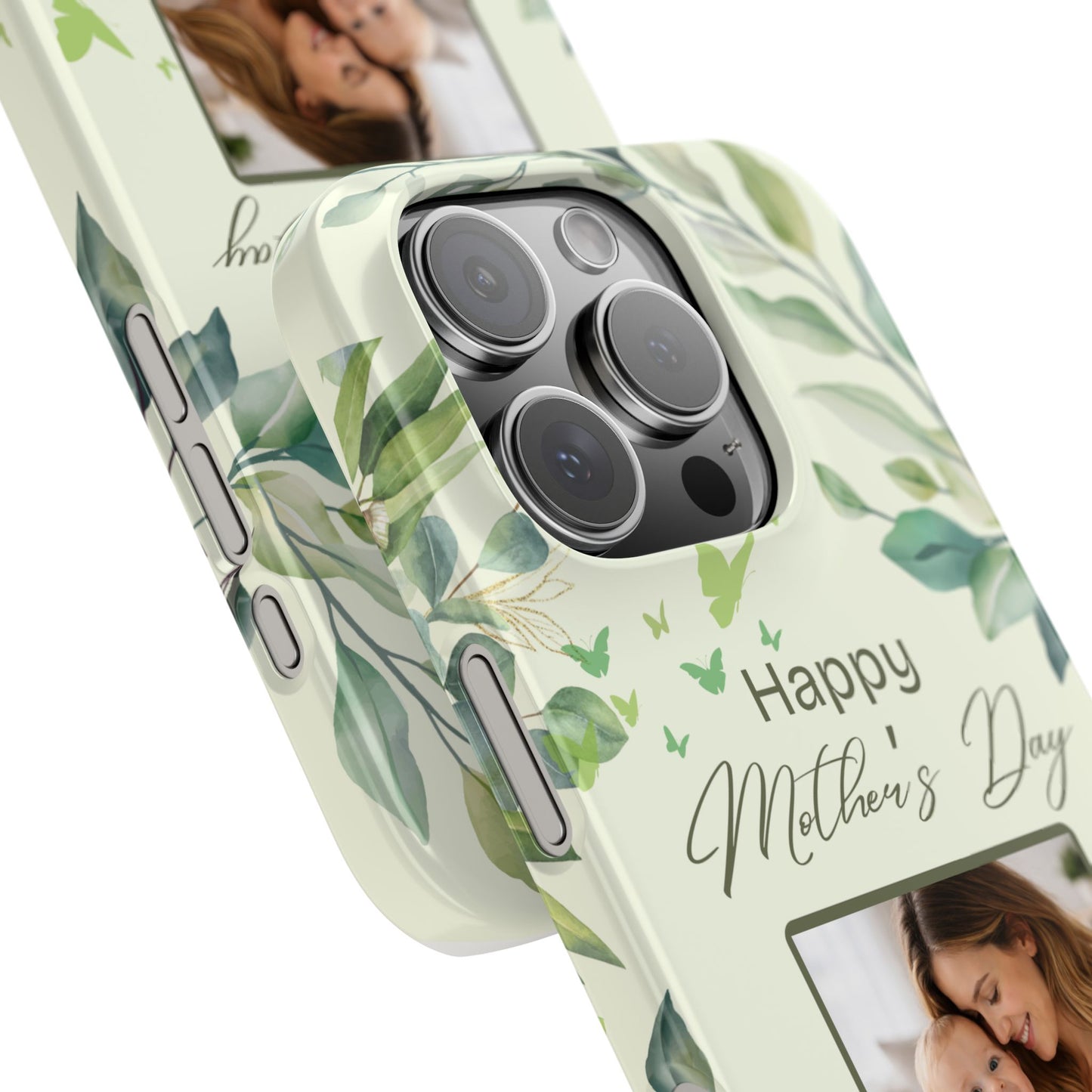 Personalised Mother’s Day iPhone Case - Custom Sage Green Botanical Photo Cover