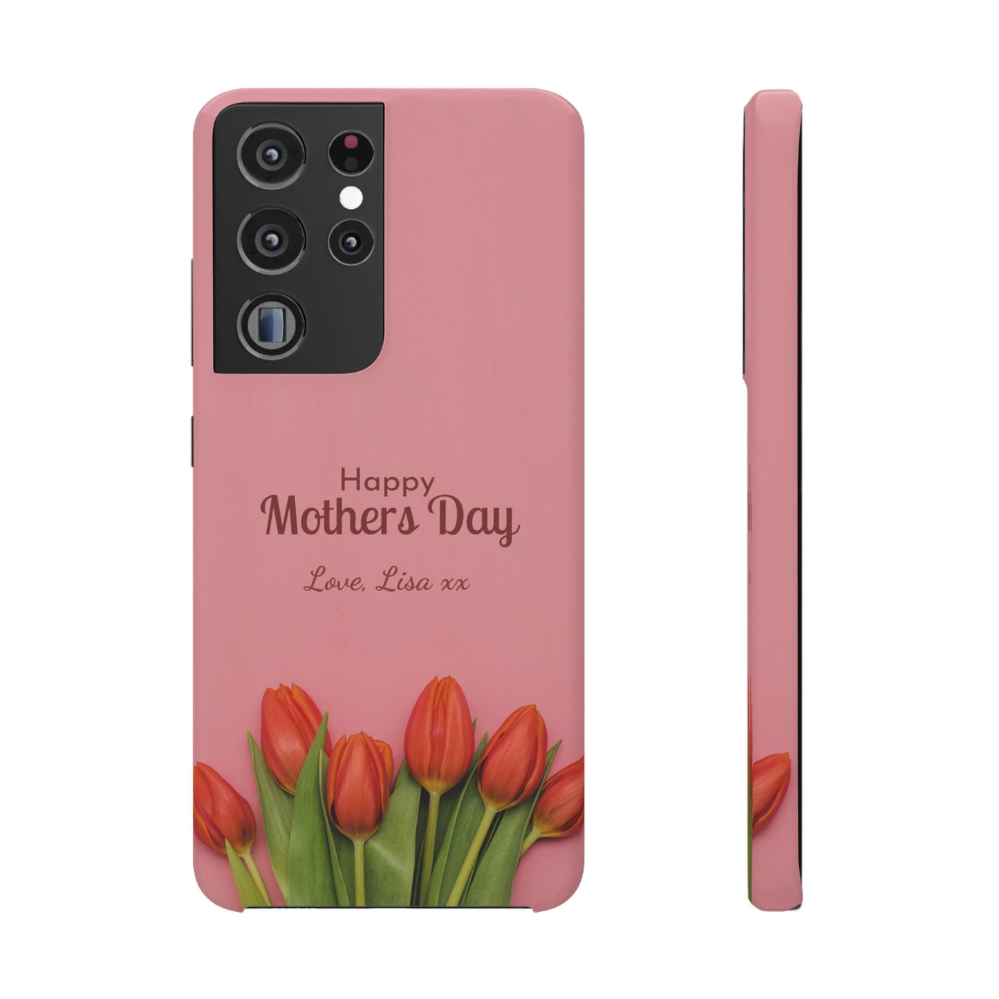 Samsung Galaxy Personalised Mothers Day Case - Pink Tulip Floral Design with Custom Name