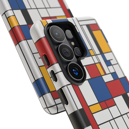 Samsung Galaxy Mondrian Style Phone Case – Geometric Art Matte Tough Protective Cove