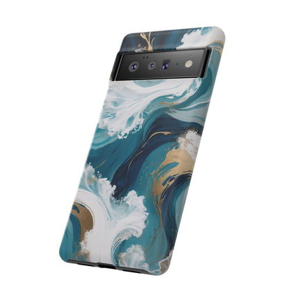 Google Pixel Case - Ocean Luxe Marble Design | Teal, White & Gold Abstract Phone Cover