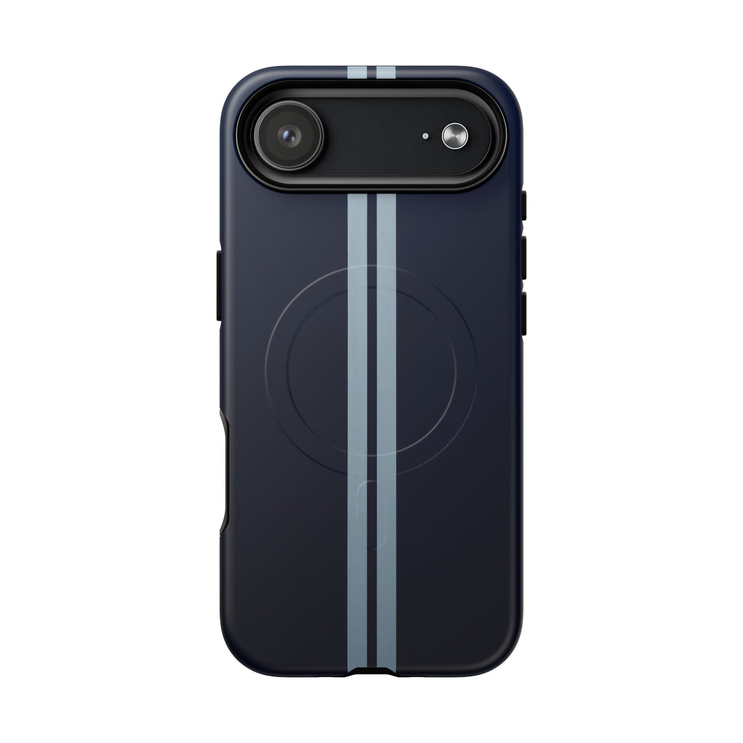 Navy Racing Stripe Matte iPhone Case - Dual Stripe Sport Design, Shockproof MagSafe® Compatible