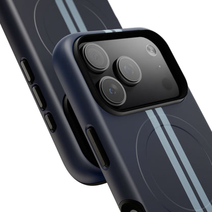 Navy Racing Stripe Matte iPhone Case - Dual Stripe Sport Design, Shockproof MagSafe® Compatible
