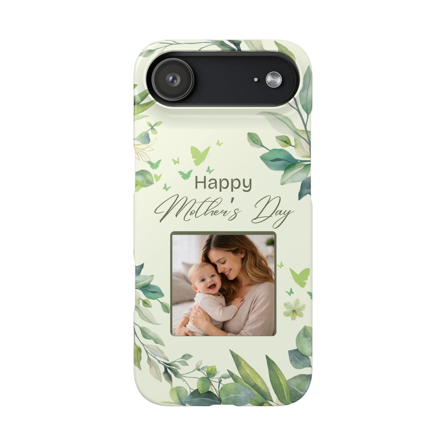 Personalised Mother’s Day iPhone Case - Custom Sage Green Botanical Photo Cover