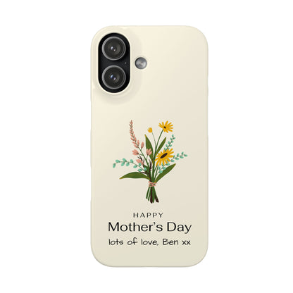 Personalised Mothers Day iPhone Case - Minimal Floral Bouquet Design - Custom Message