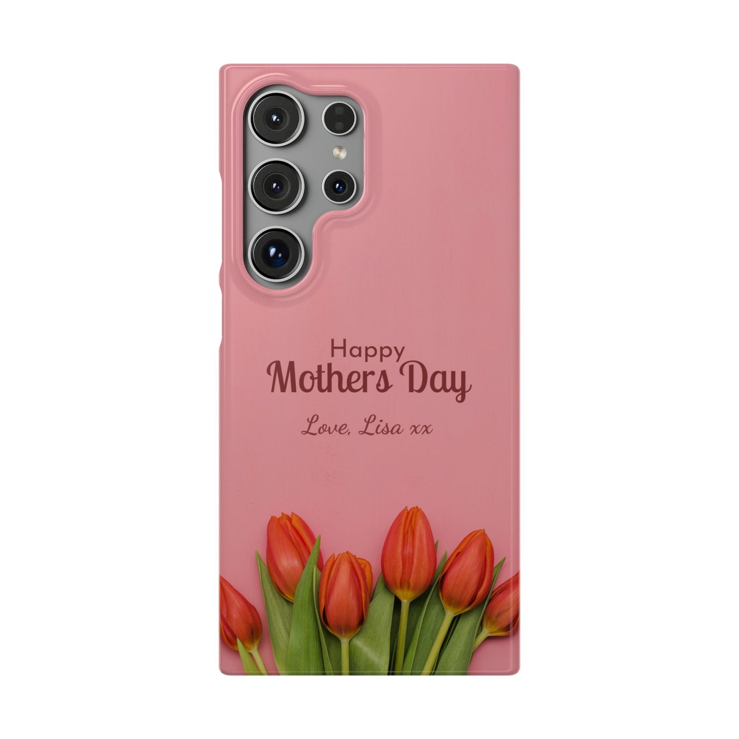 Samsung Galaxy Personalised Mothers Day Case - Pink Tulip Floral Design with Custom Name