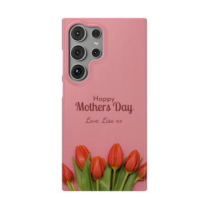 Samsung Galaxy Personalised Mothers Day Case - Pink Tulip Floral Design with Custom Name