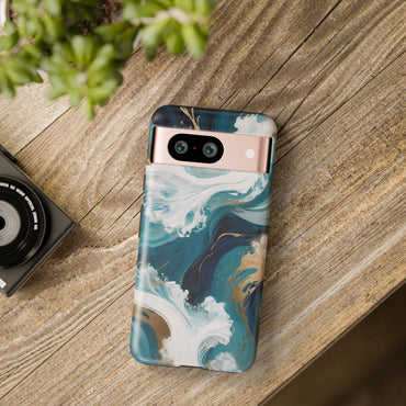 Google Pixel Case - Ocean Luxe Marble Design | Teal, White & Gold Abstract Phone Cover