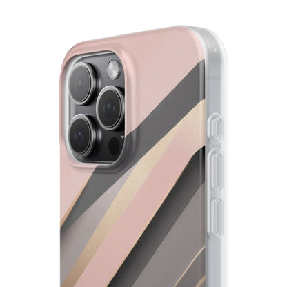 Diagonal Stripe Gradient Phone Case - Blush Pink & Grey with Gold Accents