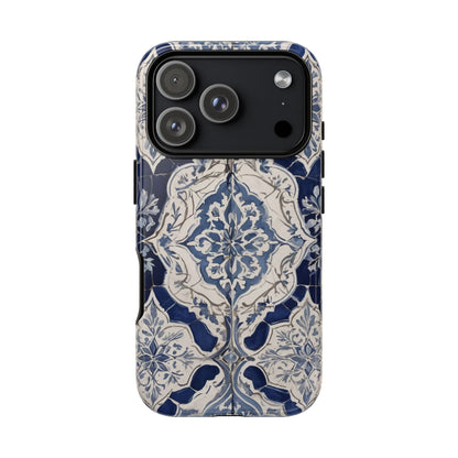 Blue Moroccan Tile Tough Phone Case — Protective iPhone Cover with Vintage Ceramic Pattern