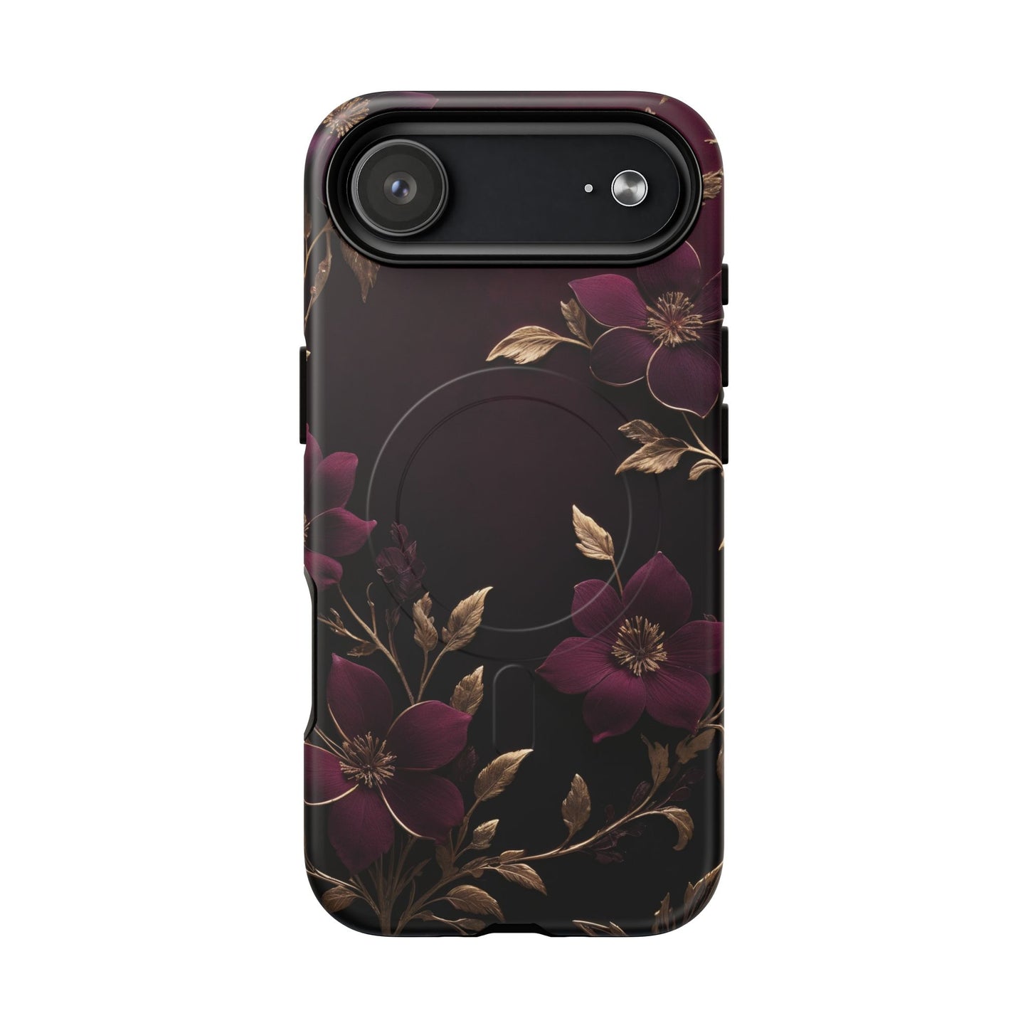Velvet Noir Floral iPhone Case - Premium MagSafe Protective Cover