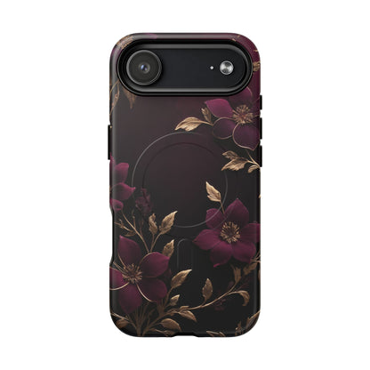 Velvet Noir Floral iPhone Case - Premium MagSafe Protective Cover