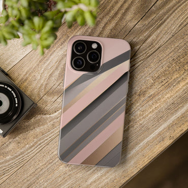 Diagonal Stripe Gradient Phone Case - Blush Pink & Grey with Gold Accents