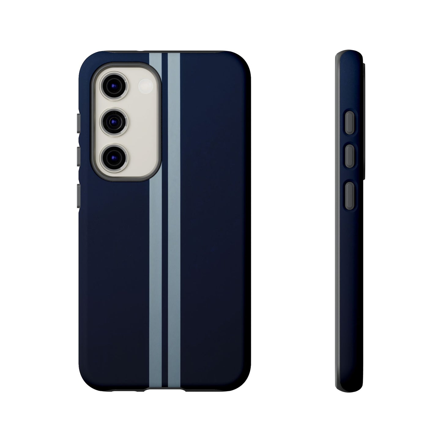 Samsung Galaxy Racing Stripe Phone Case - Navy Blue Matte Tough Protective Cover