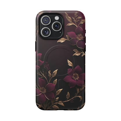 Velvet Noir Floral iPhone Case - Premium MagSafe Protective Cover