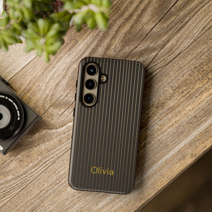Samsung Galaxy Personalised Black Pinstripe Phone Case - Custom Name Matte Tough Protective Cover