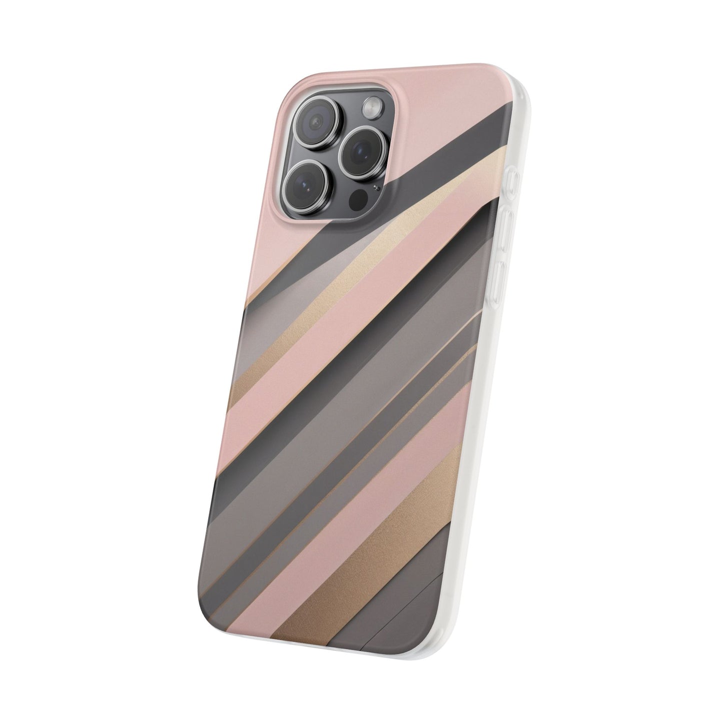 Diagonal Stripe Gradient Phone Case - Blush Pink & Grey with Gold Accents